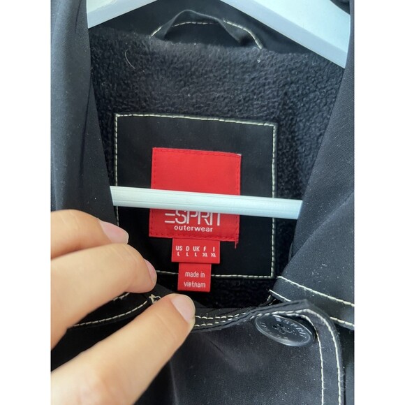 ESPRIT Black Short Trench Long Sleeve Pea Coat Lined Formal Large Women - Picture 3 of 8